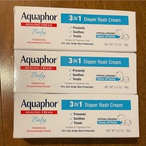 3 New 3.5 oz tubes of Aquaphor Baby 3 in 1 Diaper Rash Cream (Exp. Date 09/2024)